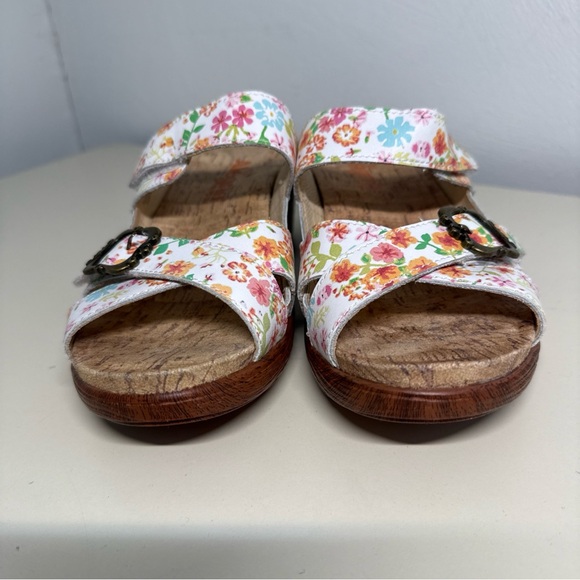 Alegria Women's Floral Leather  platform Wedges - White Pink and Brown Sz 37 - Picture 4 of 11